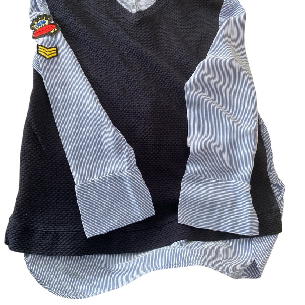 Zara Navy Textured V-Neck Top
